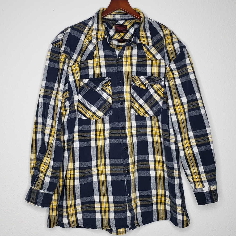 Five Brother Snap Pearl Button Up Plaid Shacket Shirt Size 2XL Tall Heavy